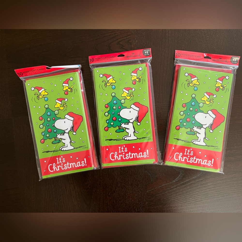 Peanuts Christmas gift cards- Snoopy & Woodstock With Xmas Tree